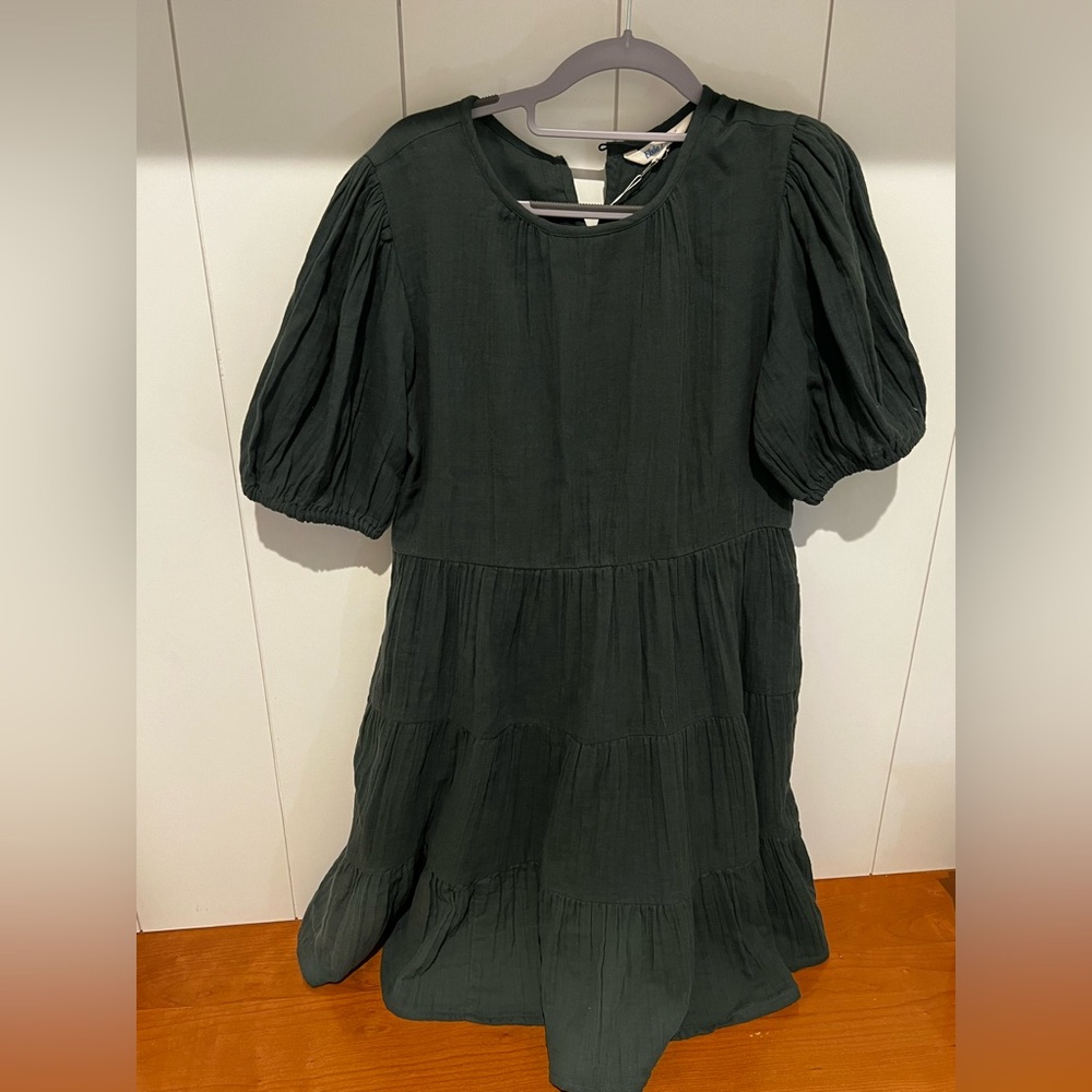 Dark Green Puff Sleeve Dress